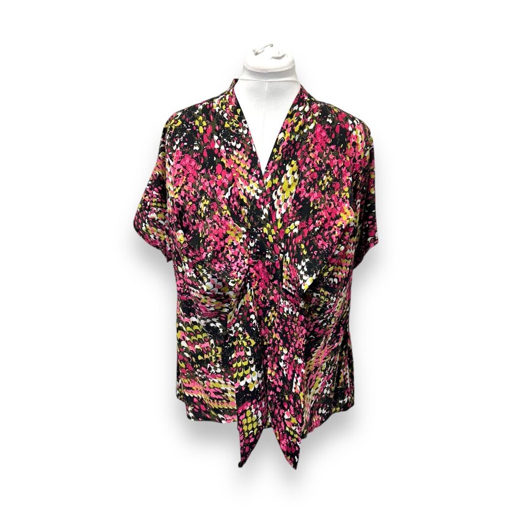 Evan-Picone Women’s Short Sleeve Tie Front Blouse Vibrant Abstract Career 16W
